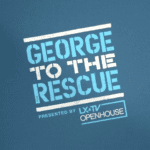 A blue and white logo for the george to the rescue event.