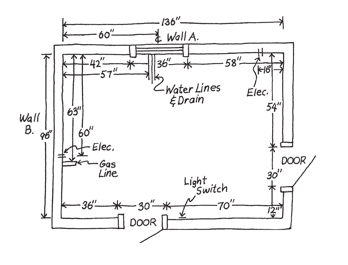 A drawing of the floor plan for a house.