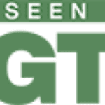 A green and black logo for seen.